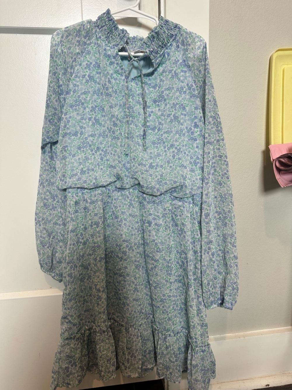 GB girls Light Blue and Green Floral Casual Dress